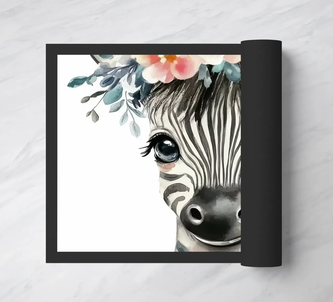 Simpatica zebra con corona floreale zerbino da Damion Francis