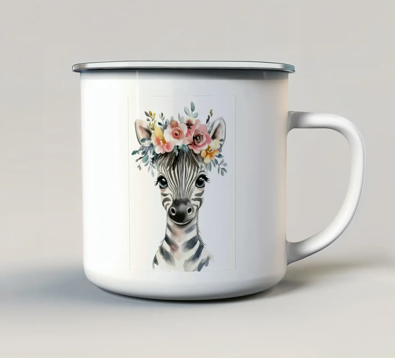 Simpatica zebra con corona floreale tazza in smalto da Damion Francis