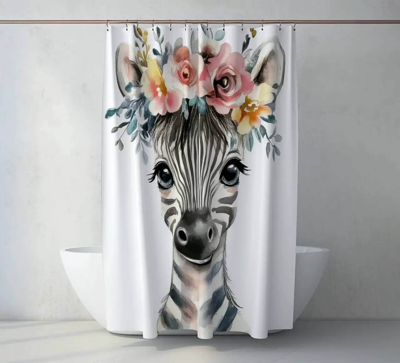 Simpatica zebra con corona floreale tenda da doccia da Damion Francis
