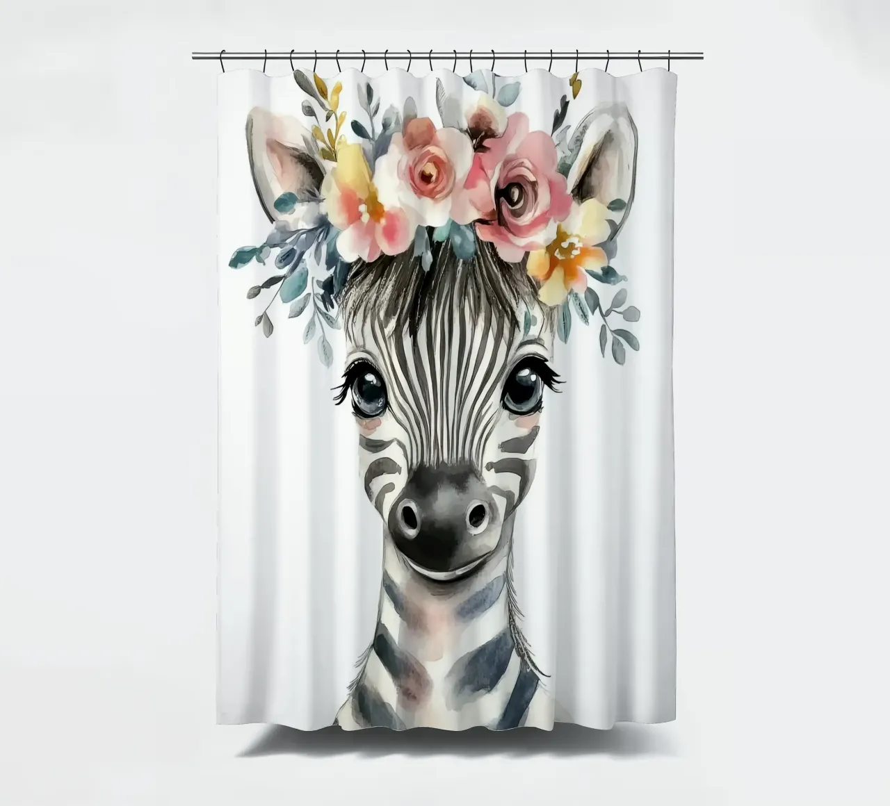 Simpatica zebra con corona floreale tenda da doccia da Damion Francis