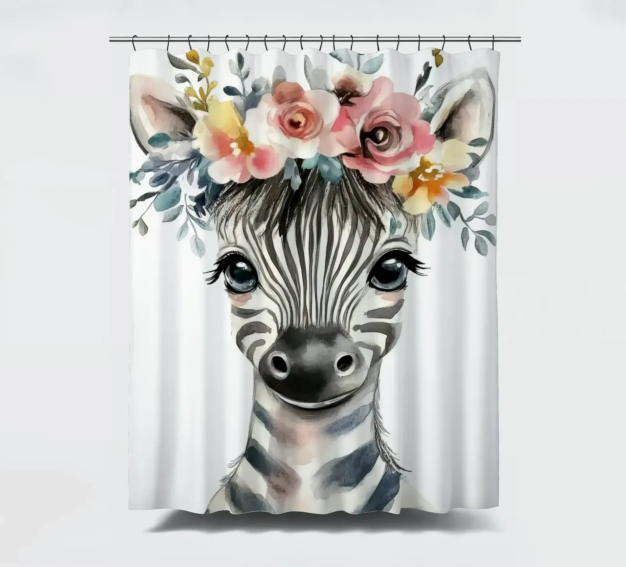 Simpatica zebra con corona floreale tenda da doccia da Damion Francis