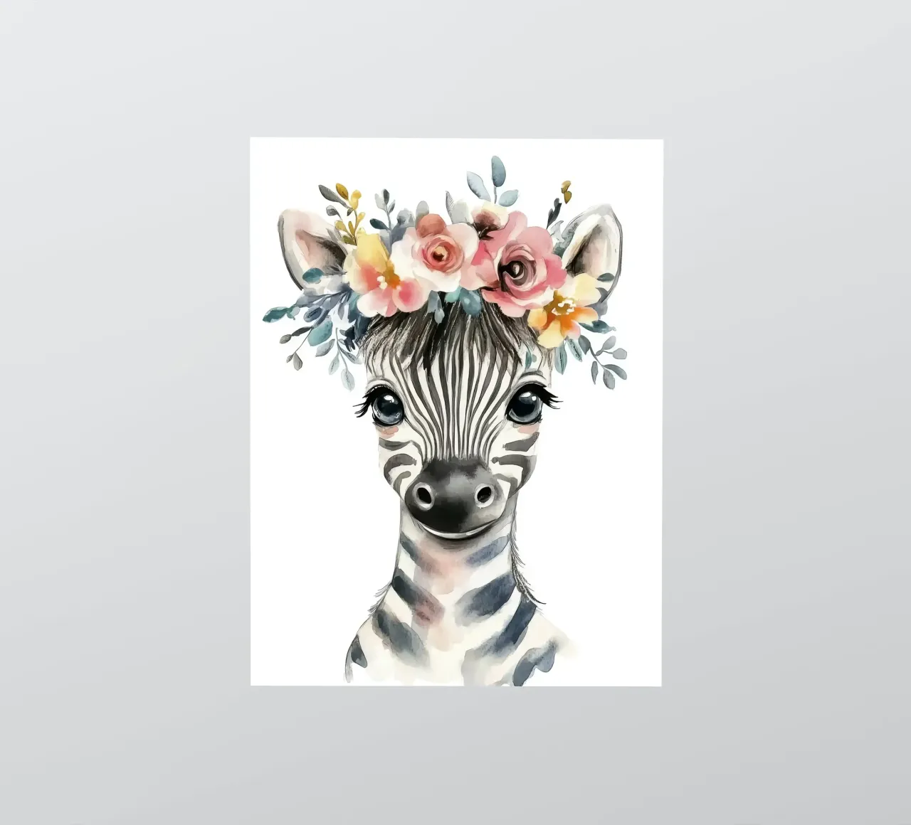 Simpatica zebra con corona floreale adesivo da Damion Francis