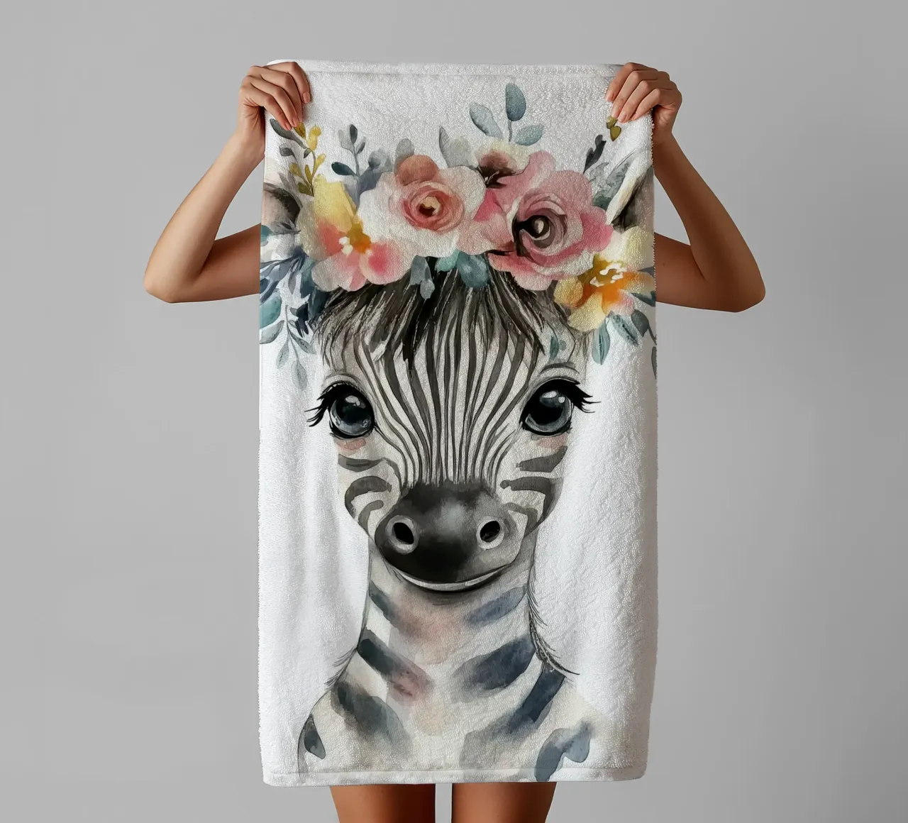 Simpatica zebra con corona floreale asciugamano da bagno da Damion Francis