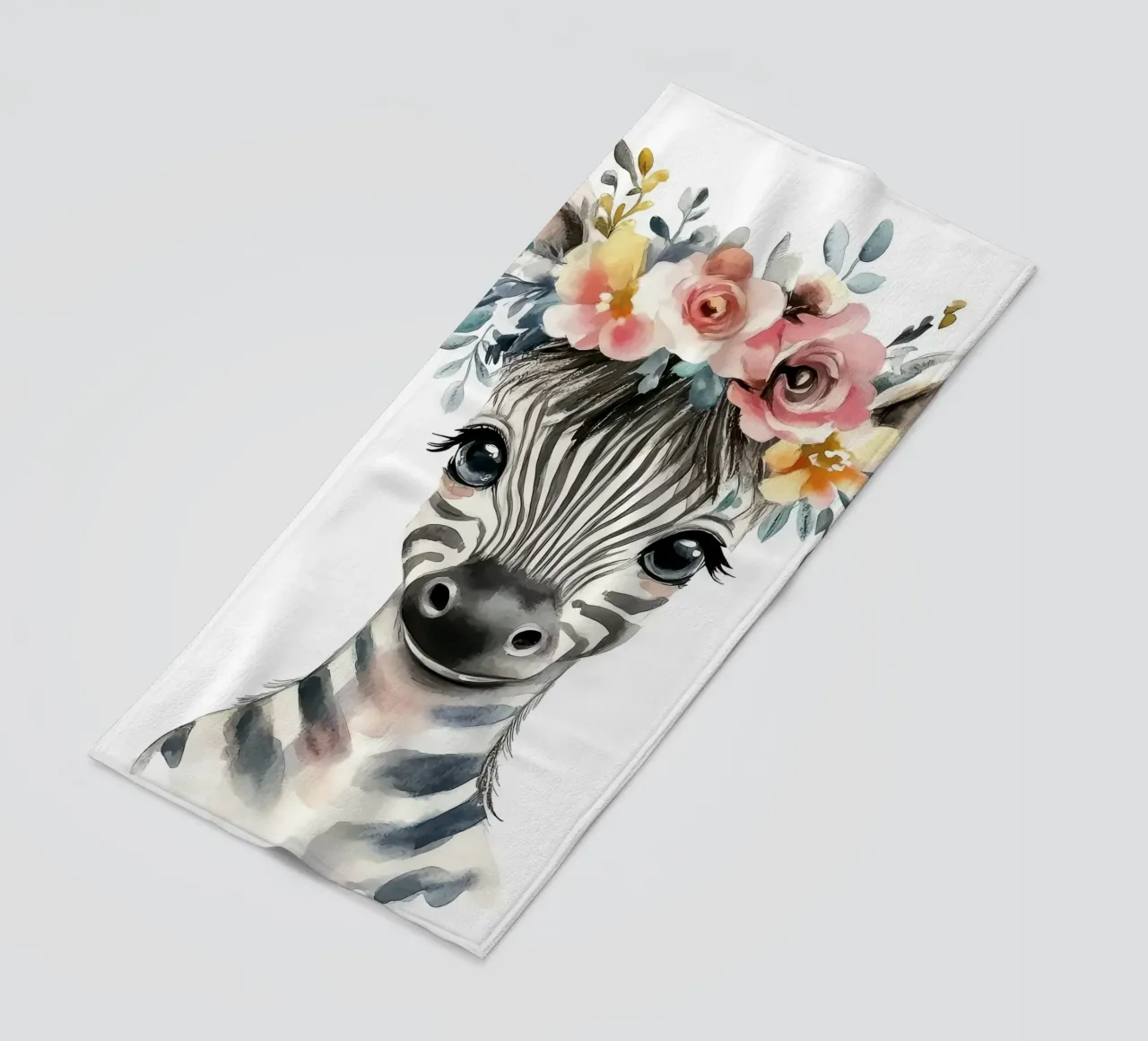 Simpatica zebra con corona floreale telo mare da Damion Francis