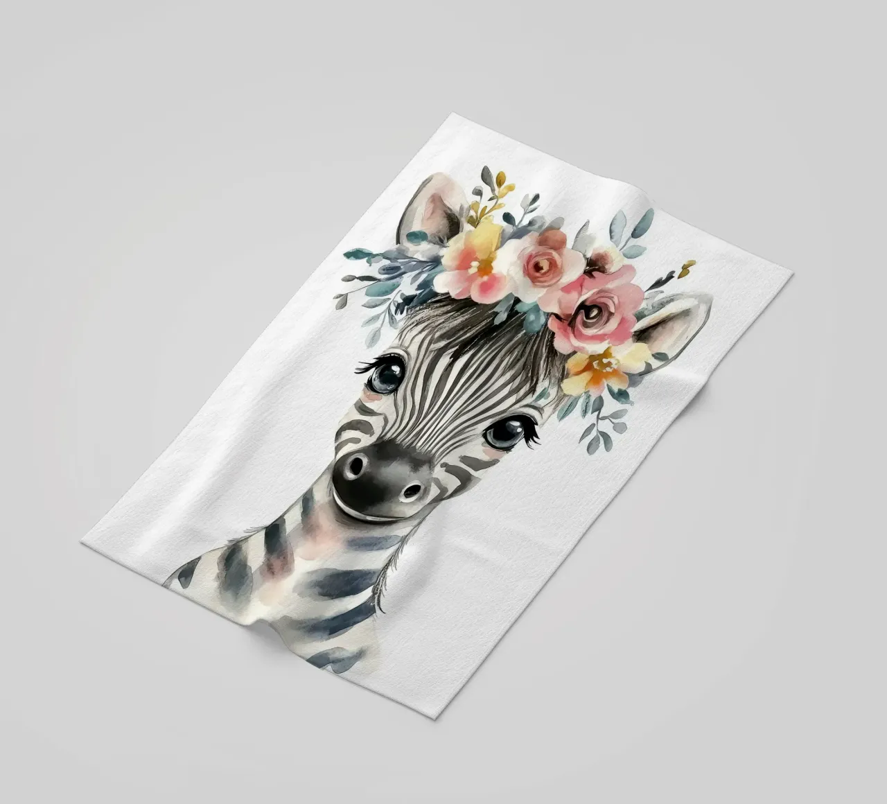 Simpatica zebra con corona floreale telo mare da Damion Francis