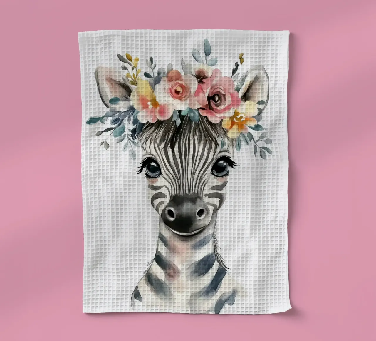 Simpatica zebra con corona floreale canovaccio da cucina da Damion Francis