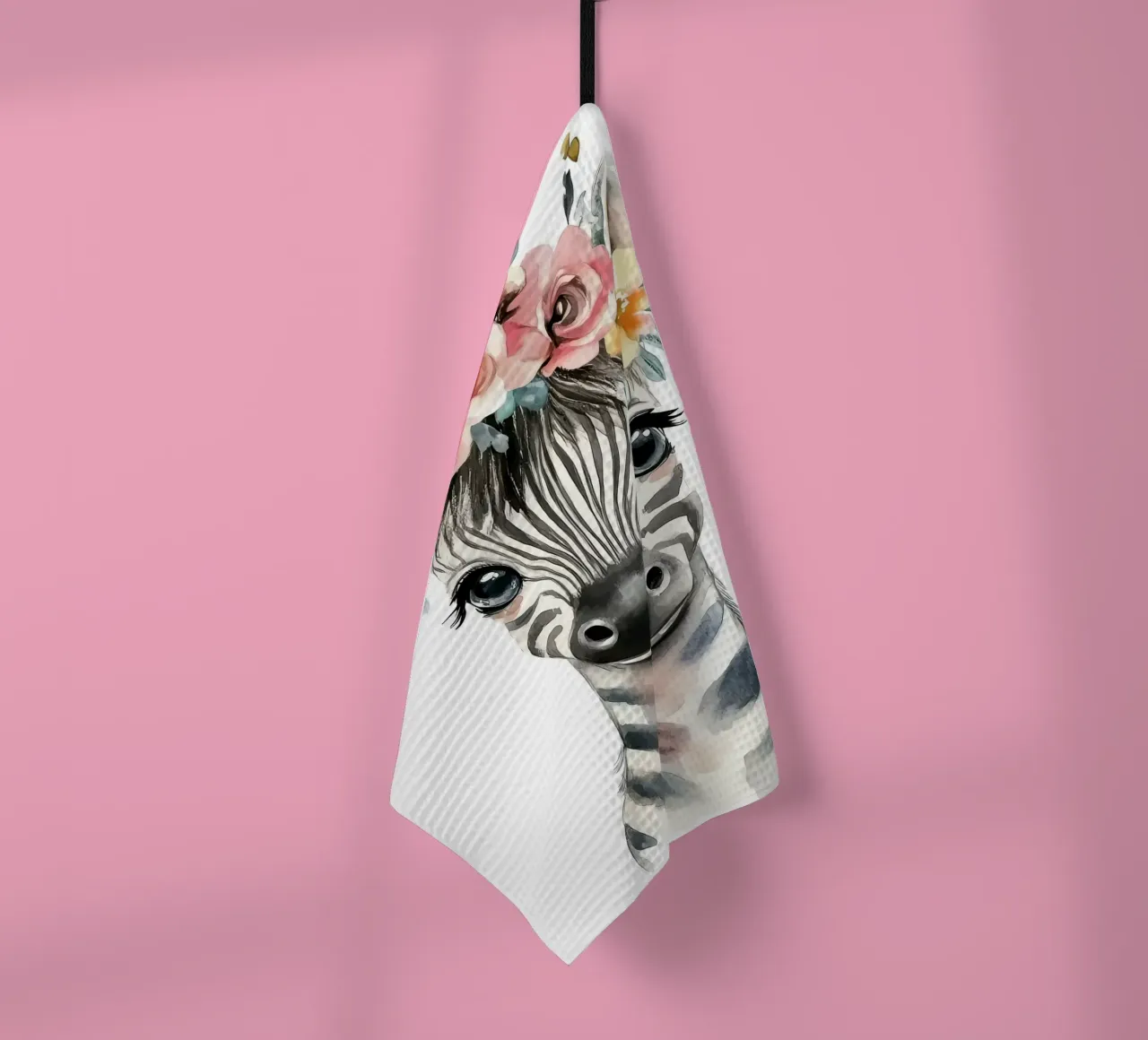 Simpatica zebra con corona floreale canovaccio da cucina da Damion Francis