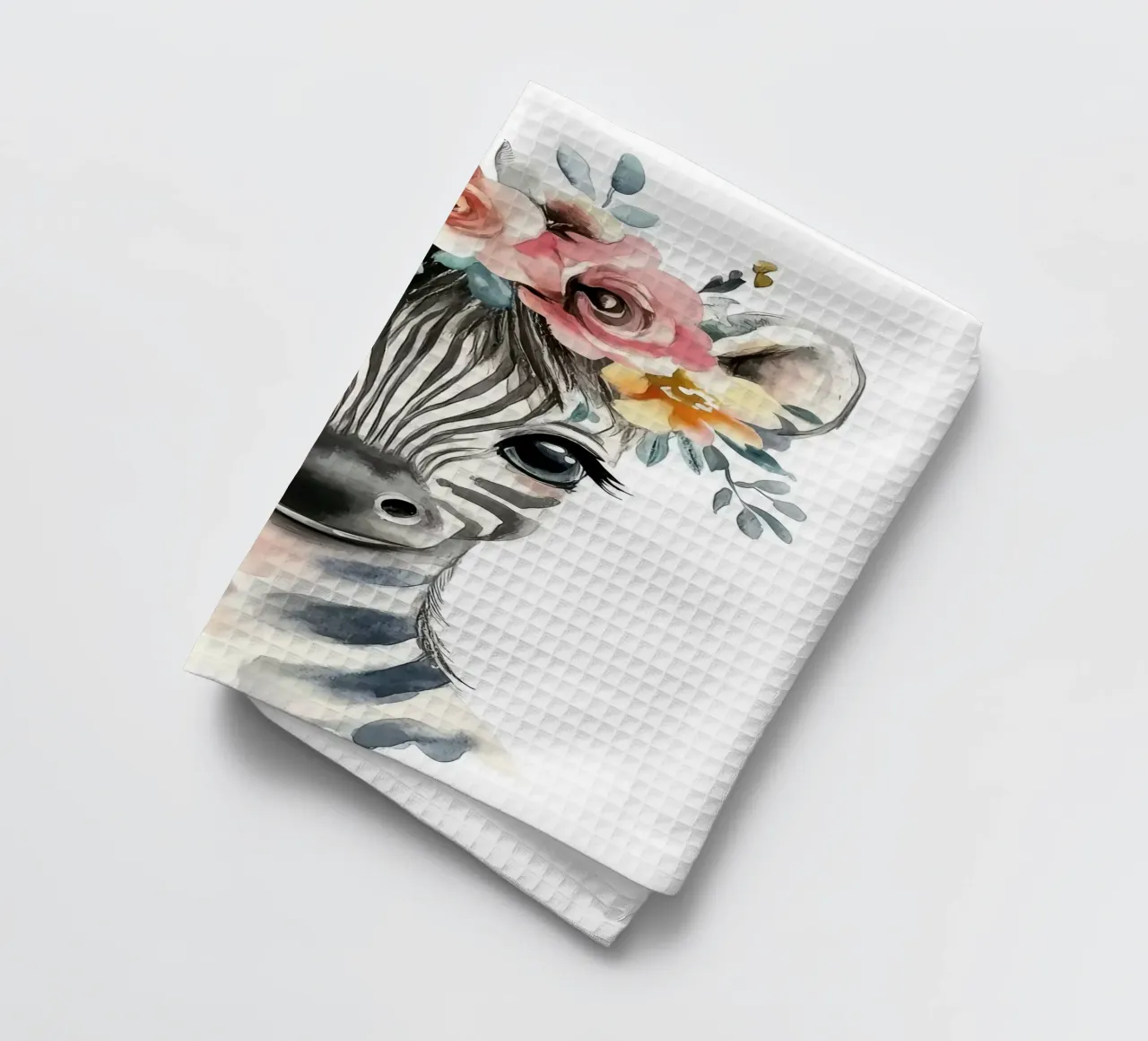 Simpatica zebra con corona floreale canovaccio da cucina da Damion Francis