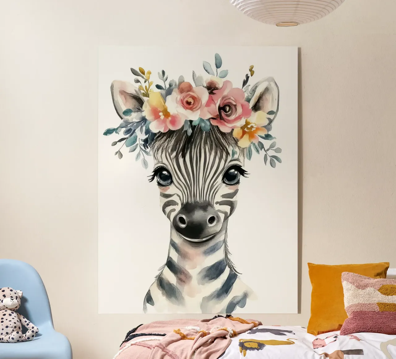 Simpatica zebra con corona floreale plexiglass da Damion Francis