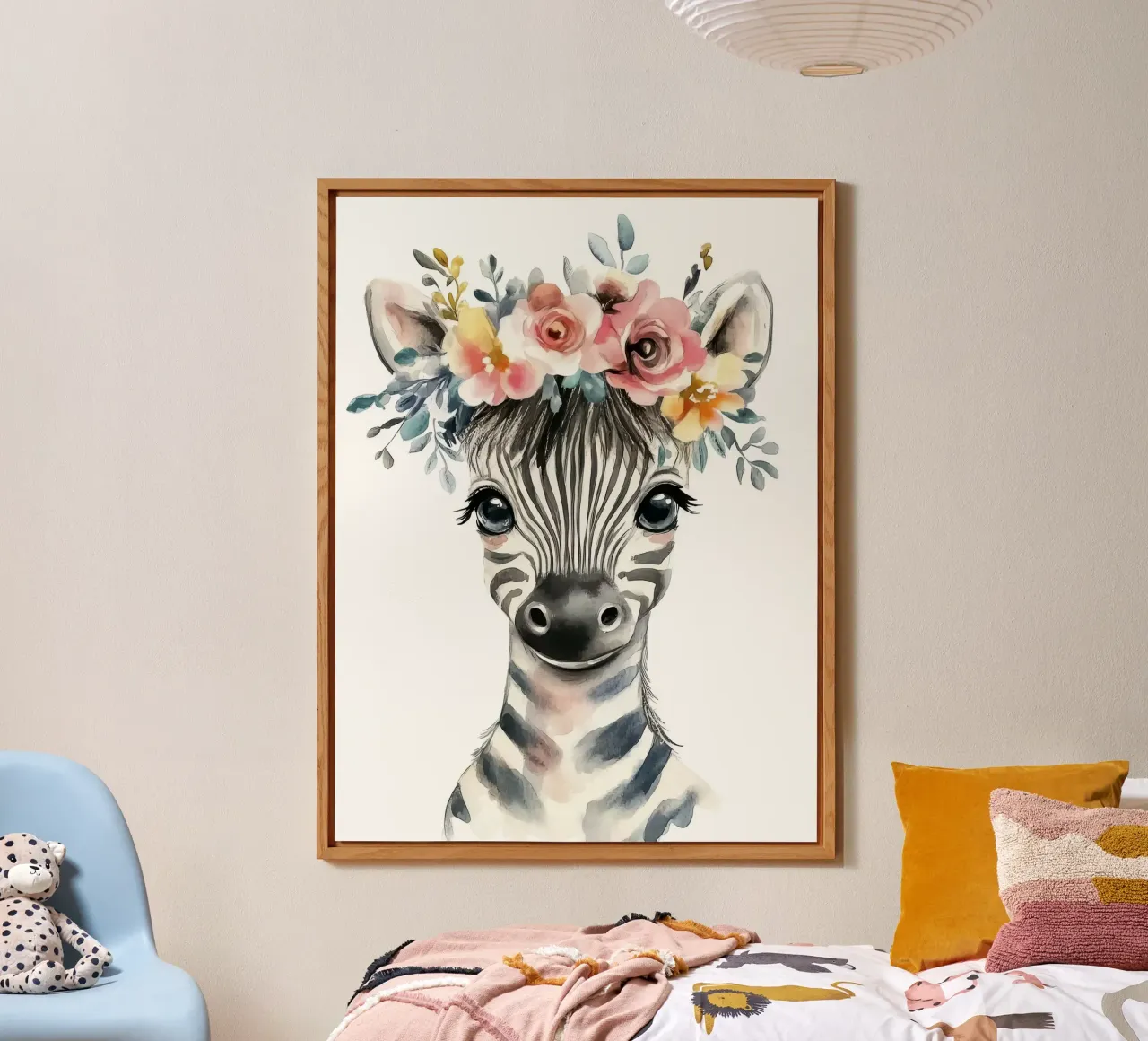 Simpatica zebra con corona floreale alluminio dibond da Damion Francis