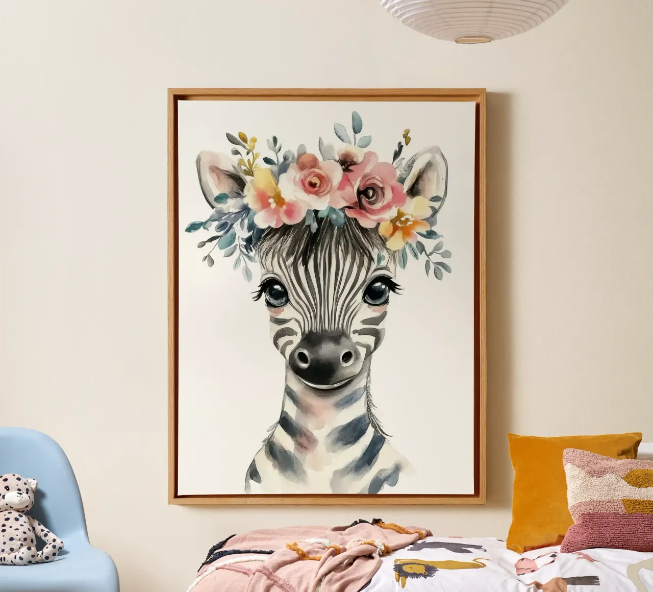 Simpatica zebra con corona floreale tela da Damion Francis