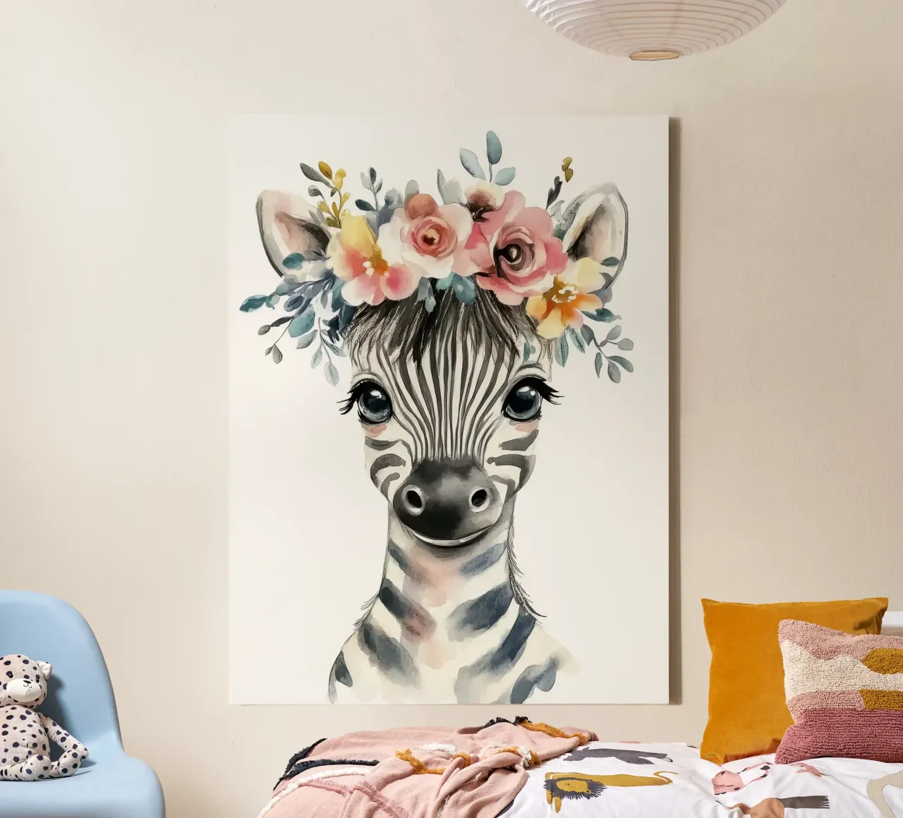 Simpatica zebra con corona floreale tela da Damion Francis