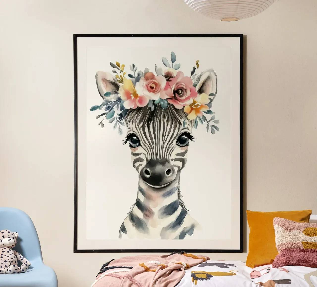 Simpatica zebra con corona floreale carta hahnemühle da Damion Francis