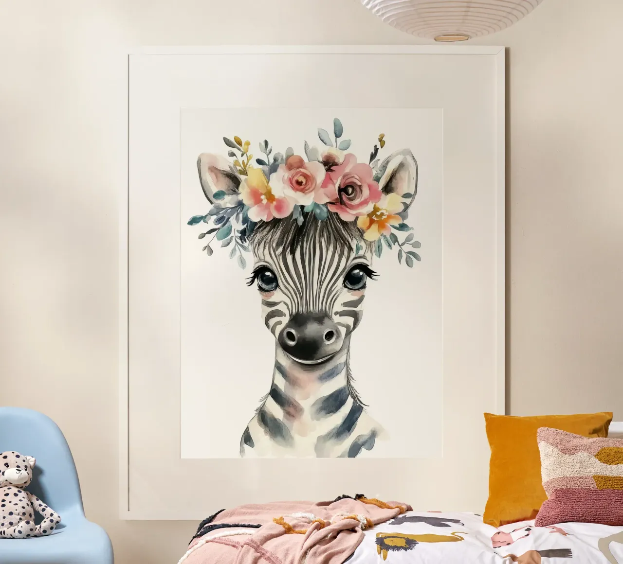 Simpatica zebra con corona floreale carta hahnemühle da Damion Francis