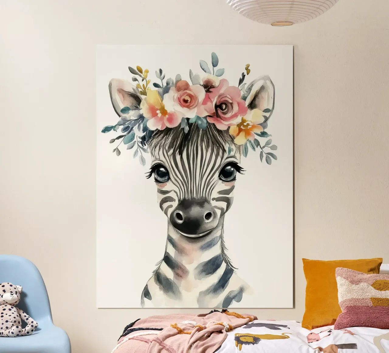 Simpatica zebra con corona floreale carta hahnemühle da Damion Francis