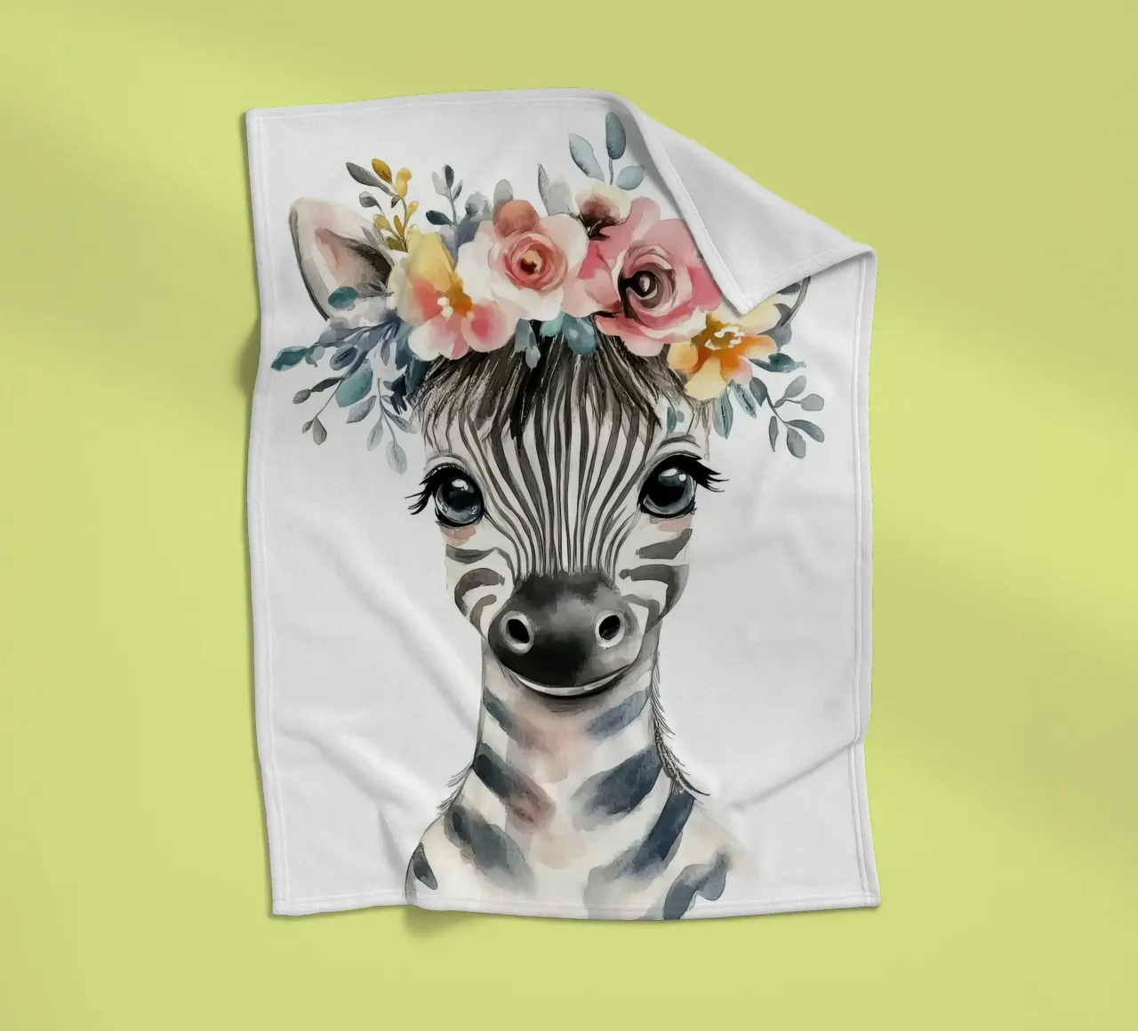 Simpatica zebra con corona floreale coperta in pile da Damion Francis
