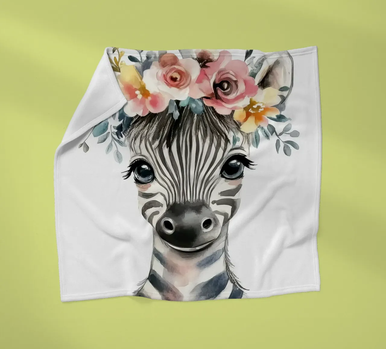 Simpatica zebra con corona floreale coperta in pile da Damion Francis