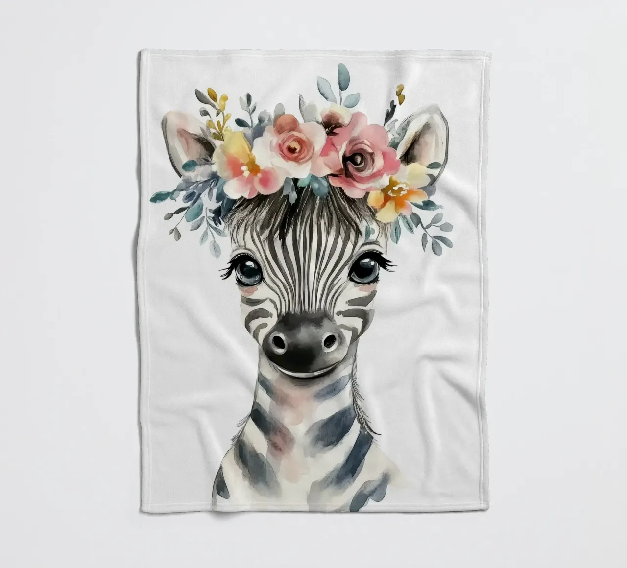 Simpatica zebra con corona floreale coperta in pile da Damion Francis