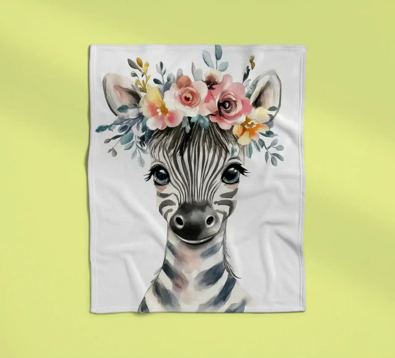 Simpatica zebra con corona floreale coperta in pile da Damion Francis