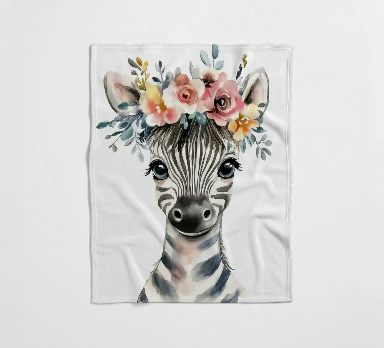 Simpatica zebra con corona floreale coperta in pile da Damion Francis