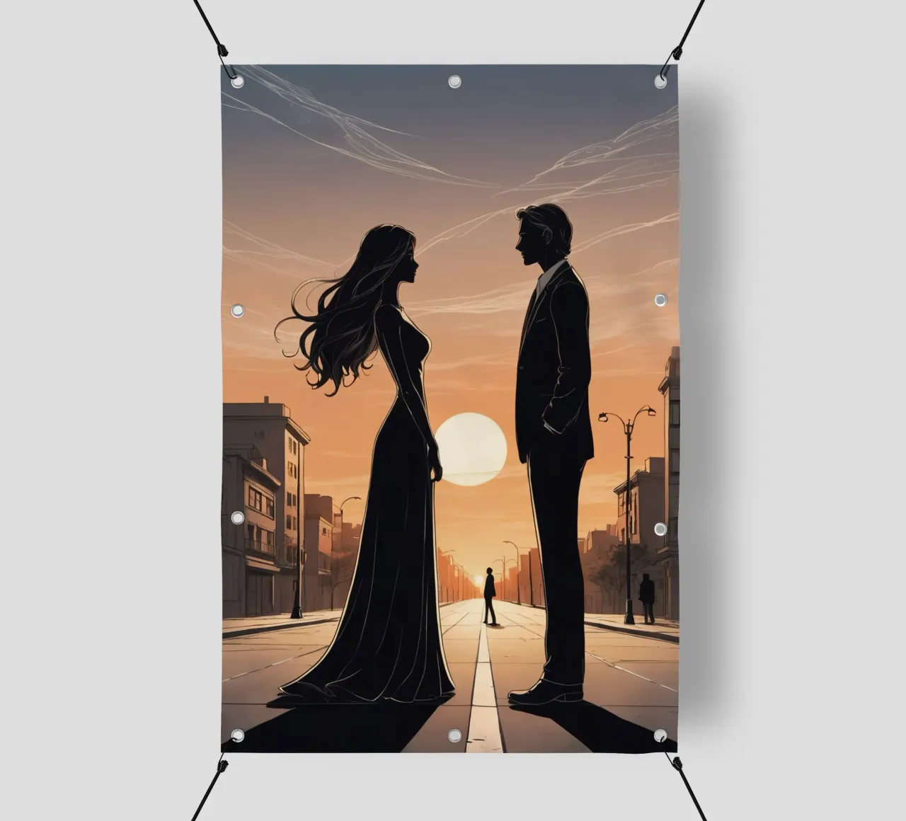 Coppia in strada al tramonto telo in pvc da DesignDoodle