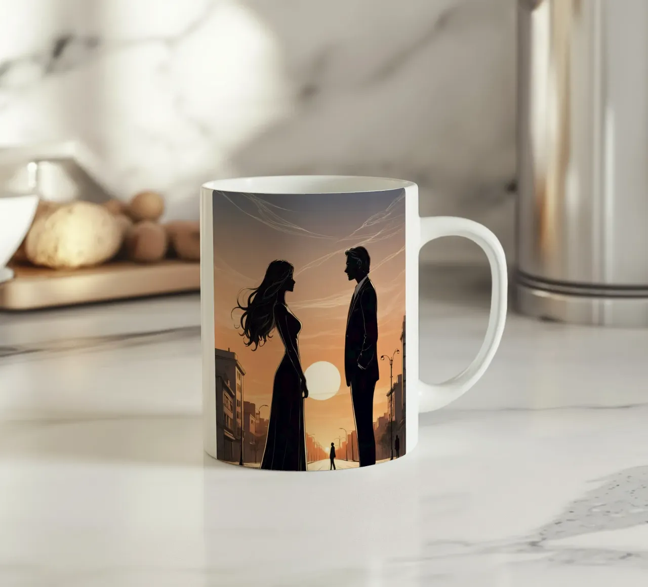 Coppia in strada al tramonto tazza in ceramica da DesignDoodle