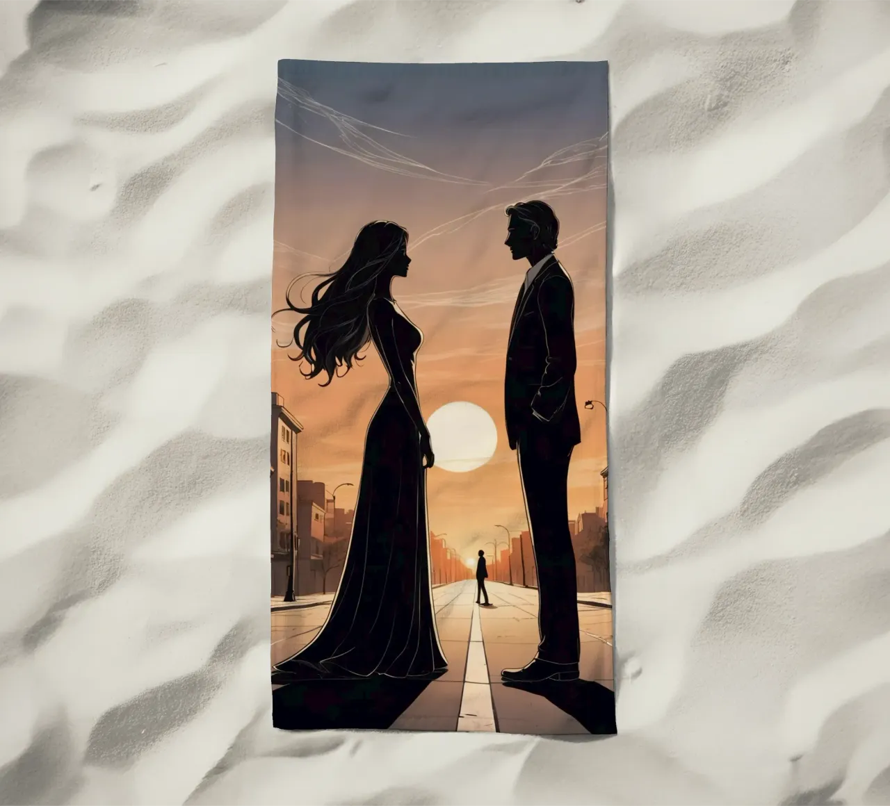 Coppia in strada al tramonto telo mare da DesignDoodle