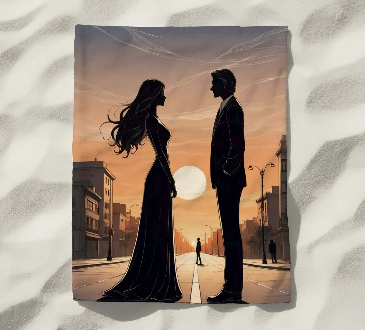 Coppia in strada al tramonto telo mare da DesignDoodle