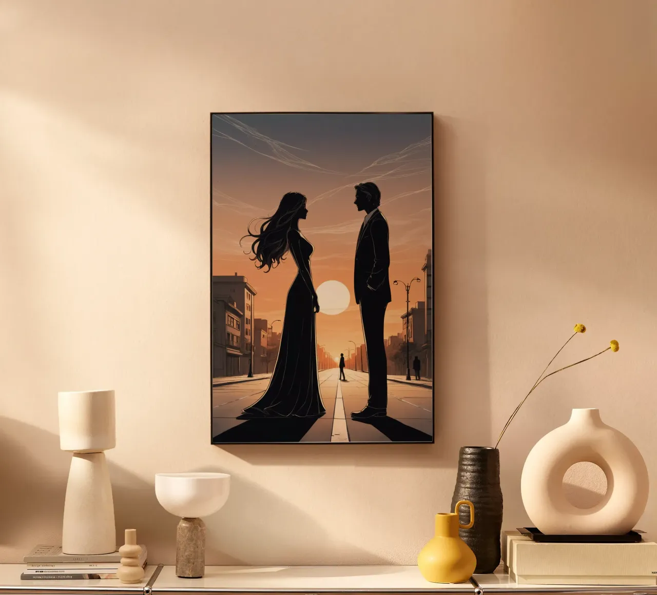Coppia in strada al tramonto alluminio dibond da DesignDoodle