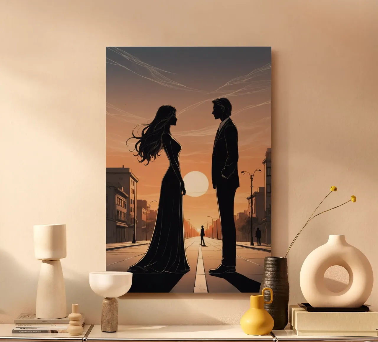 Coppia in strada al tramonto alluminio dibond da DesignDoodle