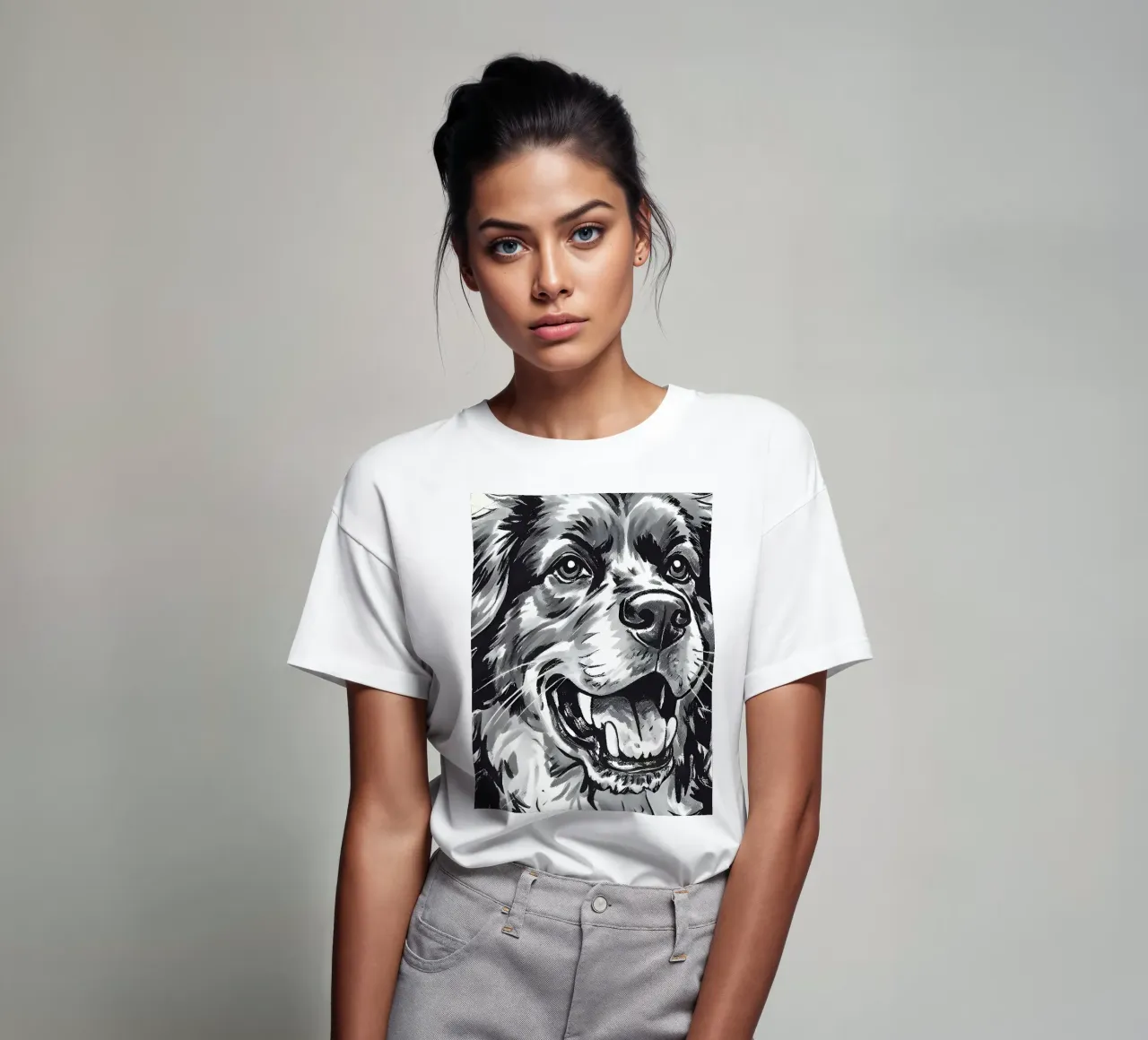 Ritratto di cane in bianco e nero t-shirt da Damion Francis