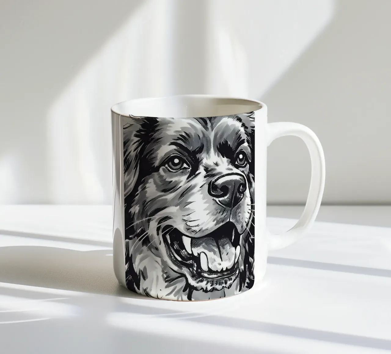 Ritratto di cane in bianco e nero tazza in ceramica da Damion Francis