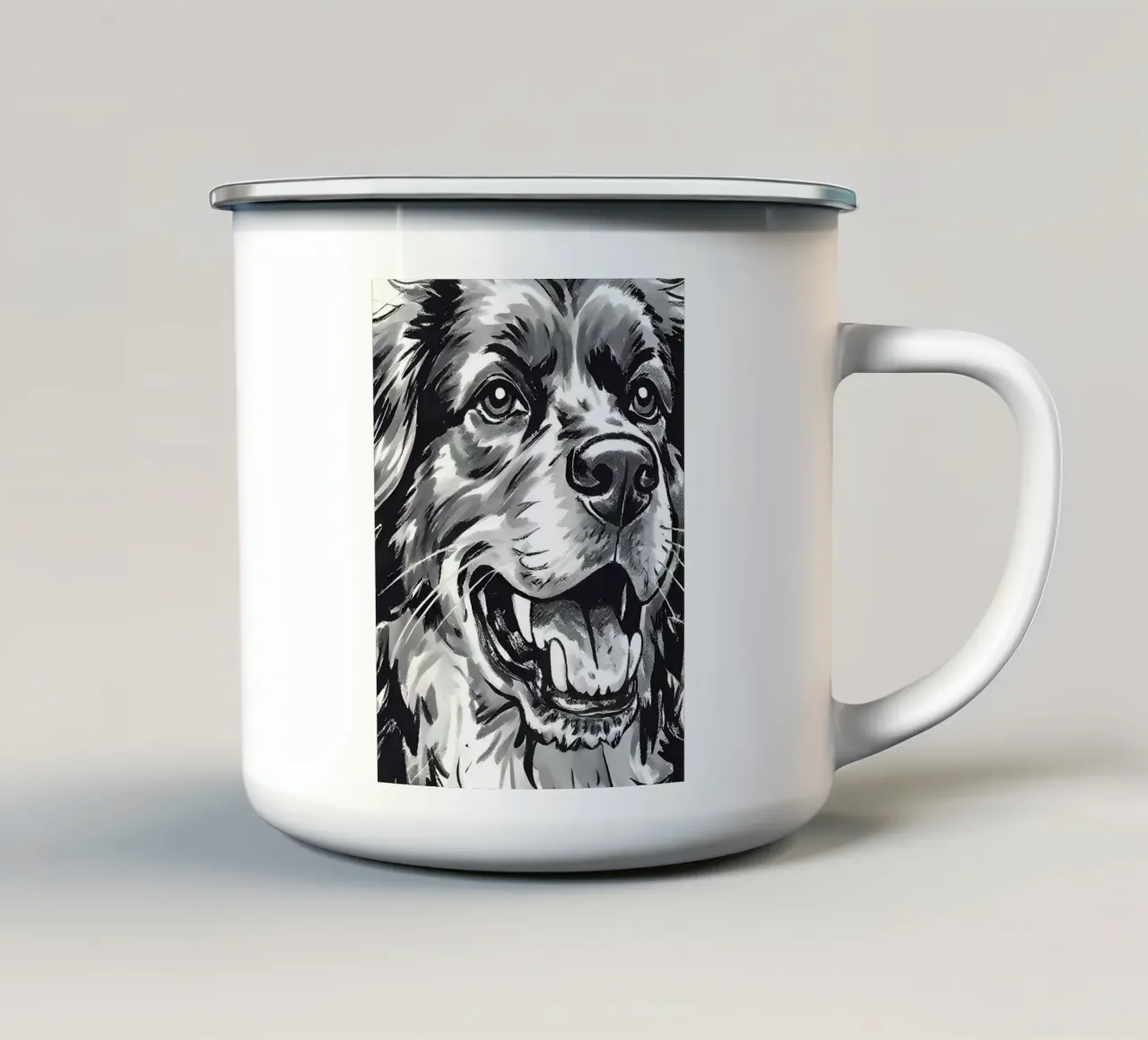 Ritratto di cane in bianco e nero tazza in smalto da Damion Francis