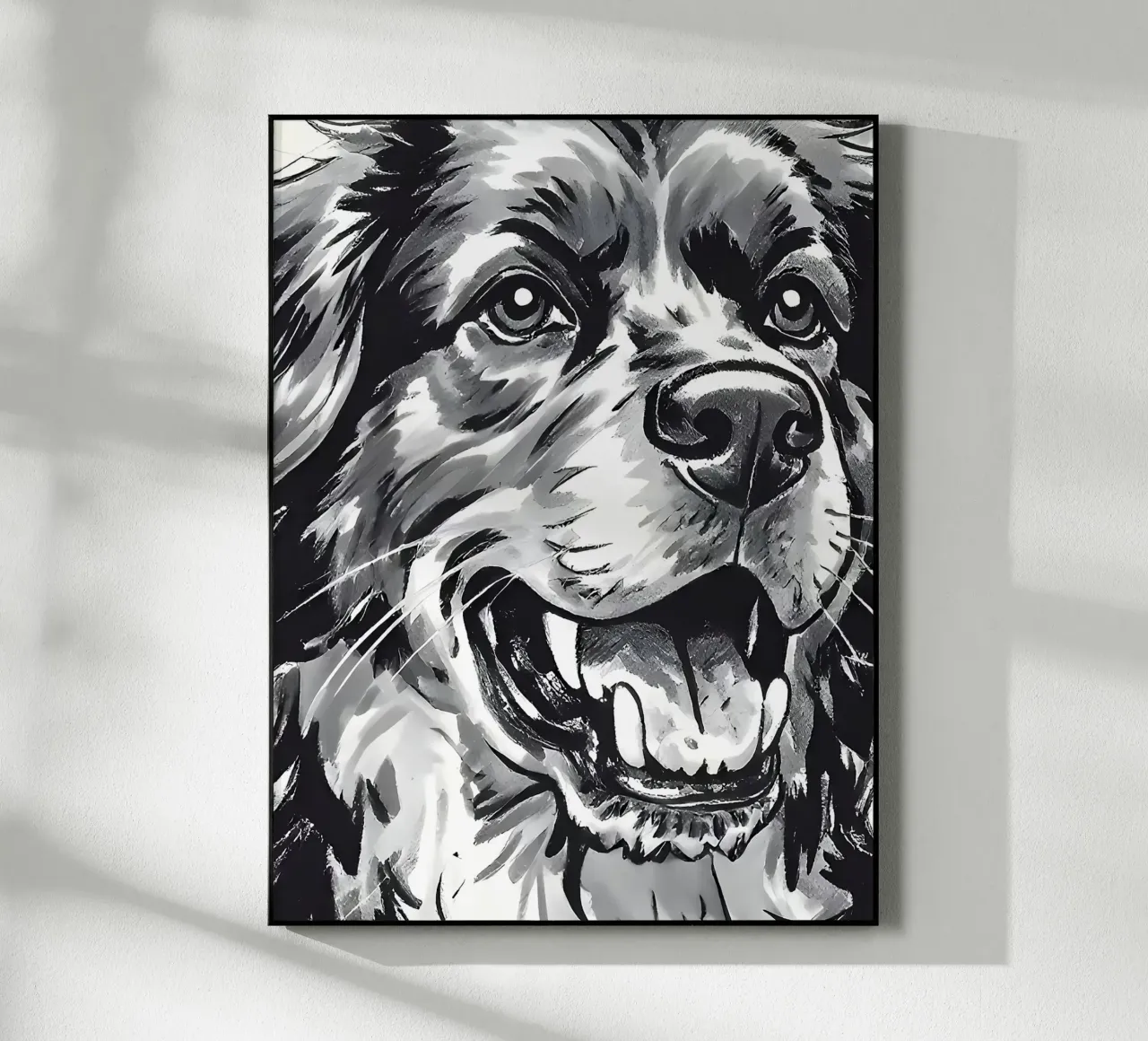 Ritratto di cane in bianco e nero plexiglass da Damion Francis