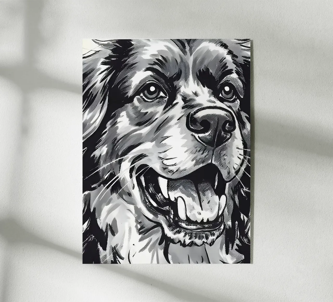 Ritratto di cane in bianco e nero plexiglass da Damion Francis
