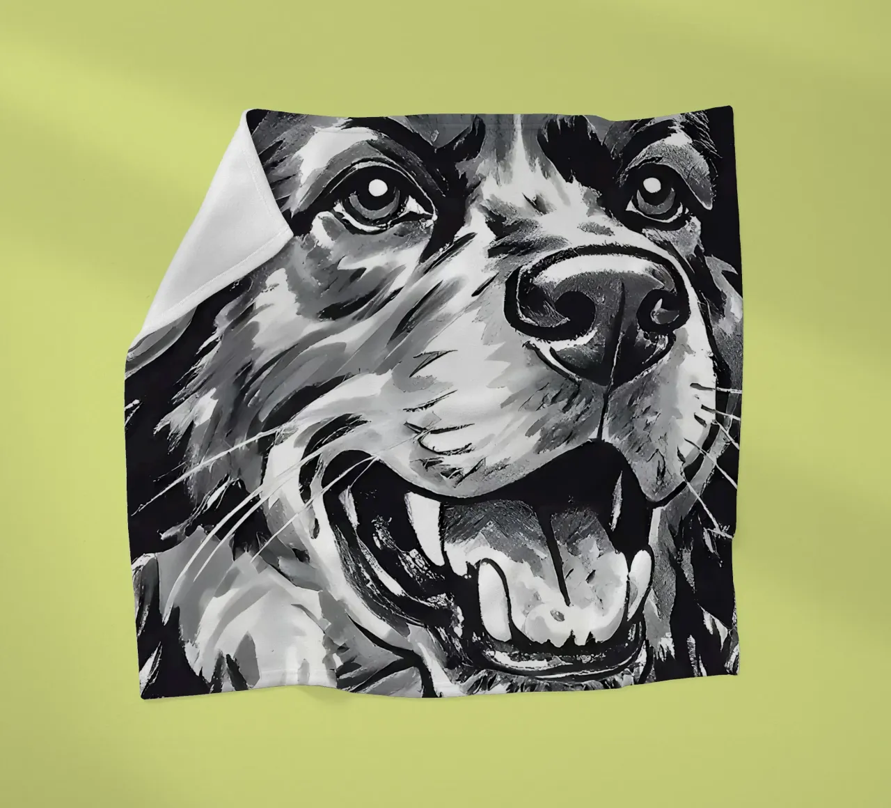 Ritratto di cane in bianco e nero coperta in pile da Damion Francis