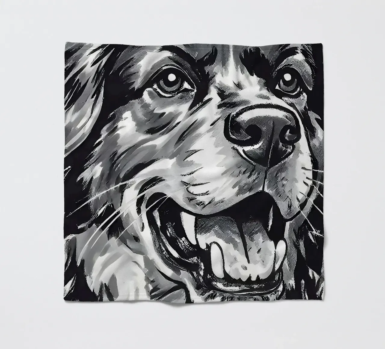 Ritratto di cane in bianco e nero coperta in pile da Damion Francis