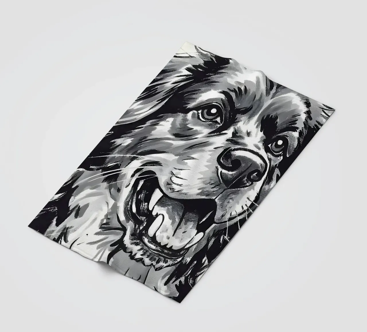 Ritratto di cane in bianco e nero coperta in pile da Damion Francis