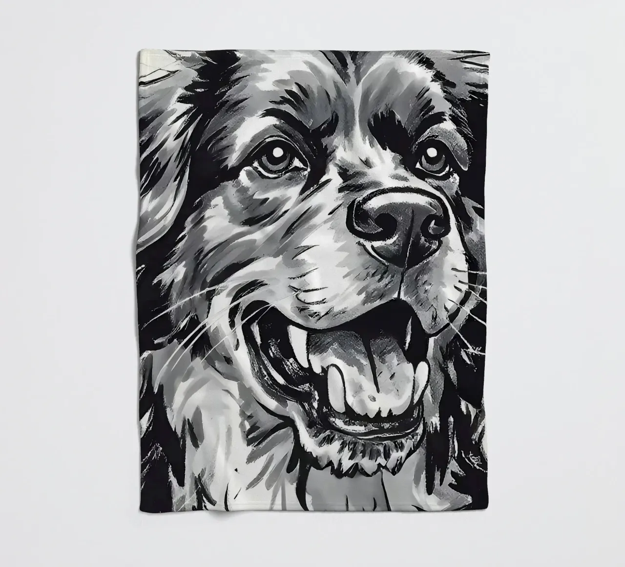 Ritratto di cane in bianco e nero coperta in pile da Damion Francis