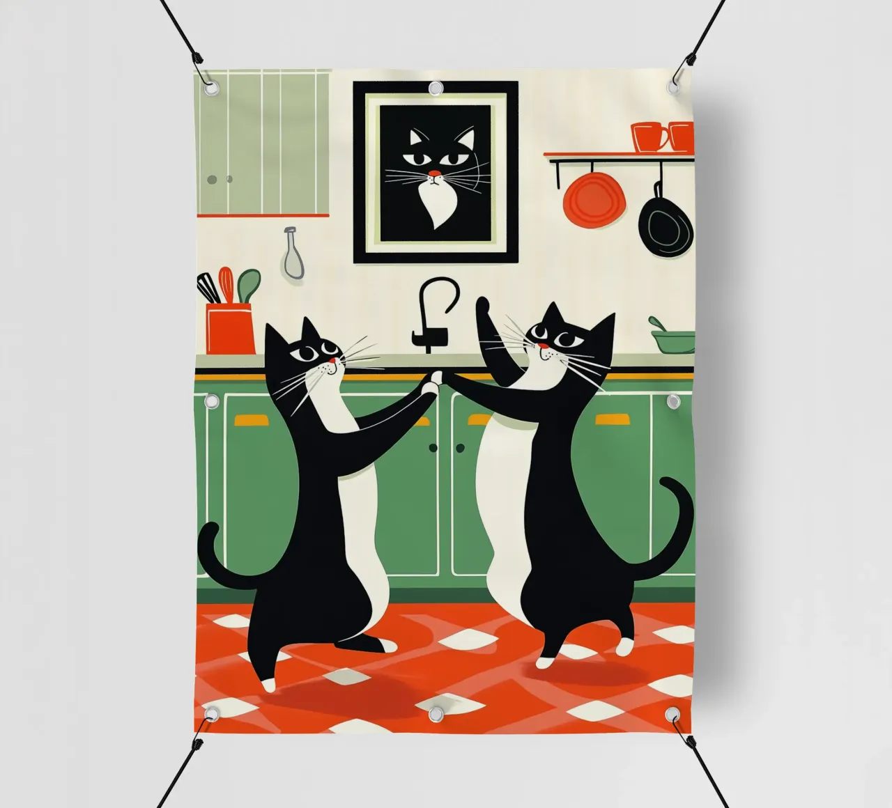 Gatti ballerini in cucina telo in pvc da Damion Francis