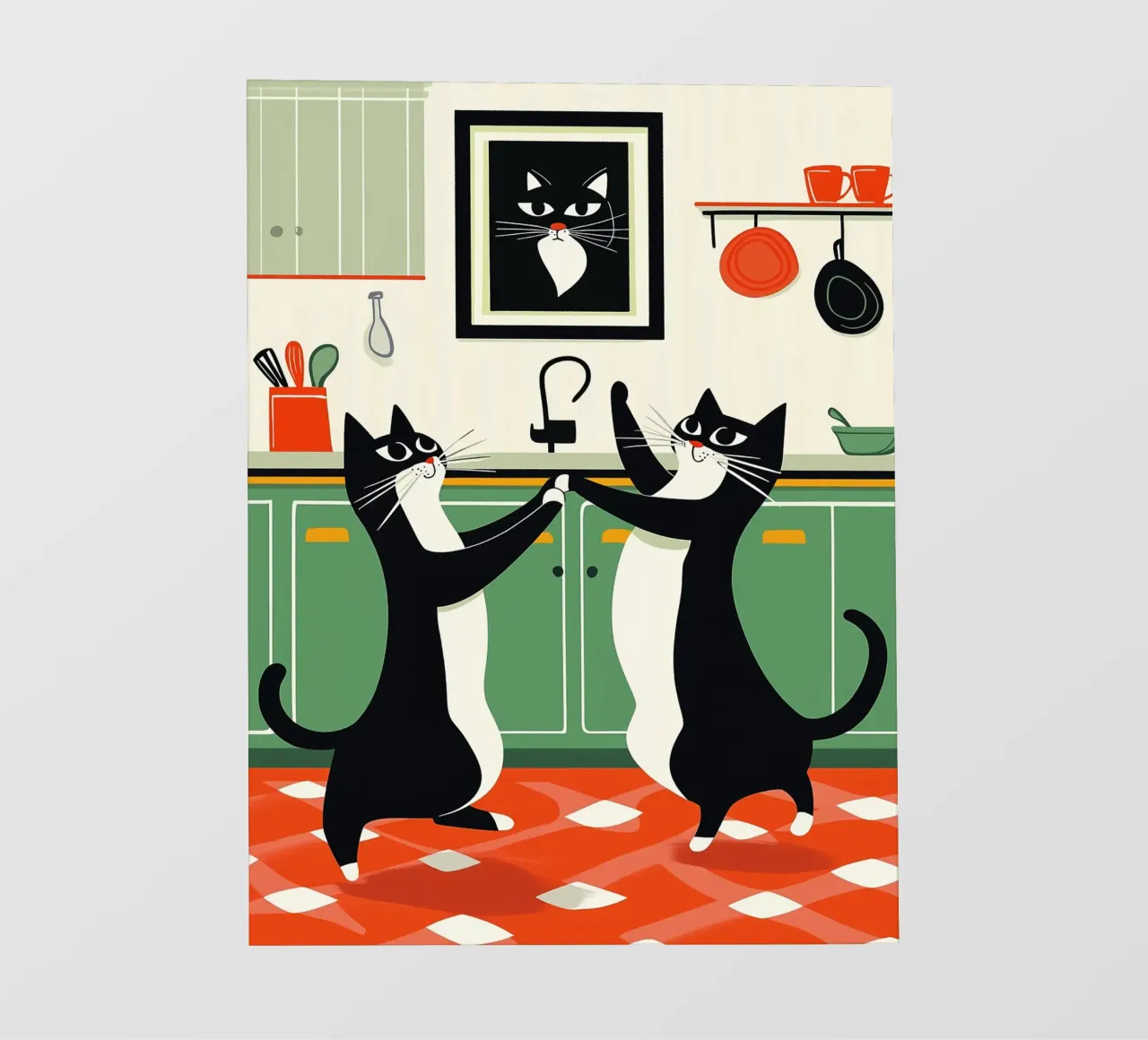Gatti ballerini in cucina telo in pvc da Damion Francis