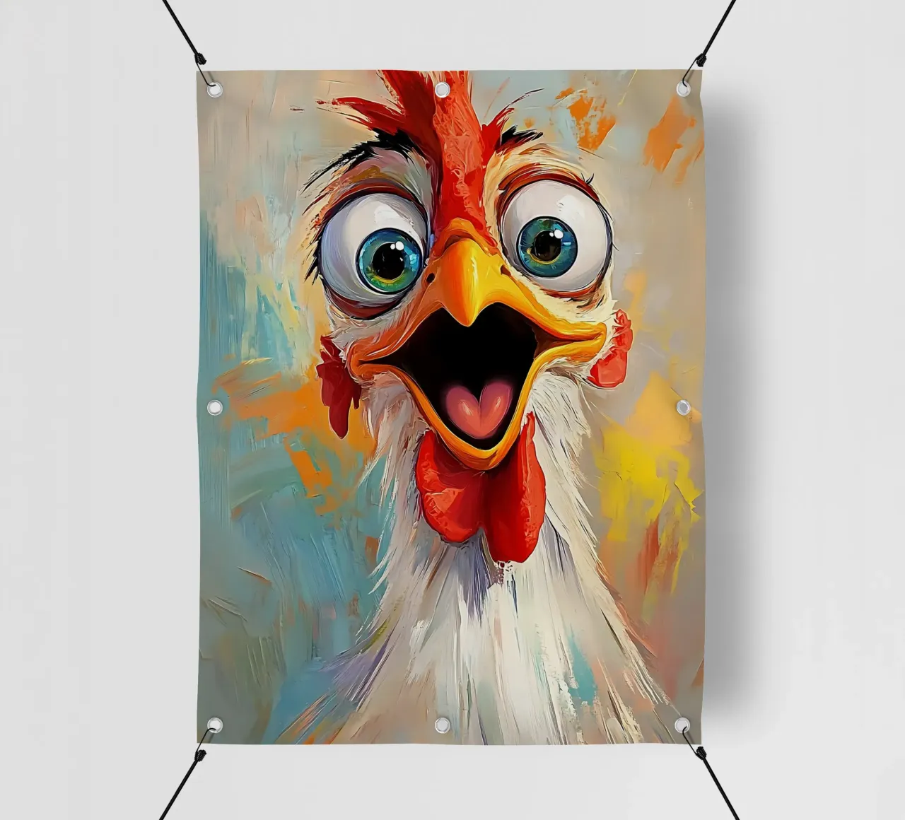 Divertente dipinto a olio di pollo telo in pvc da Damion Francis