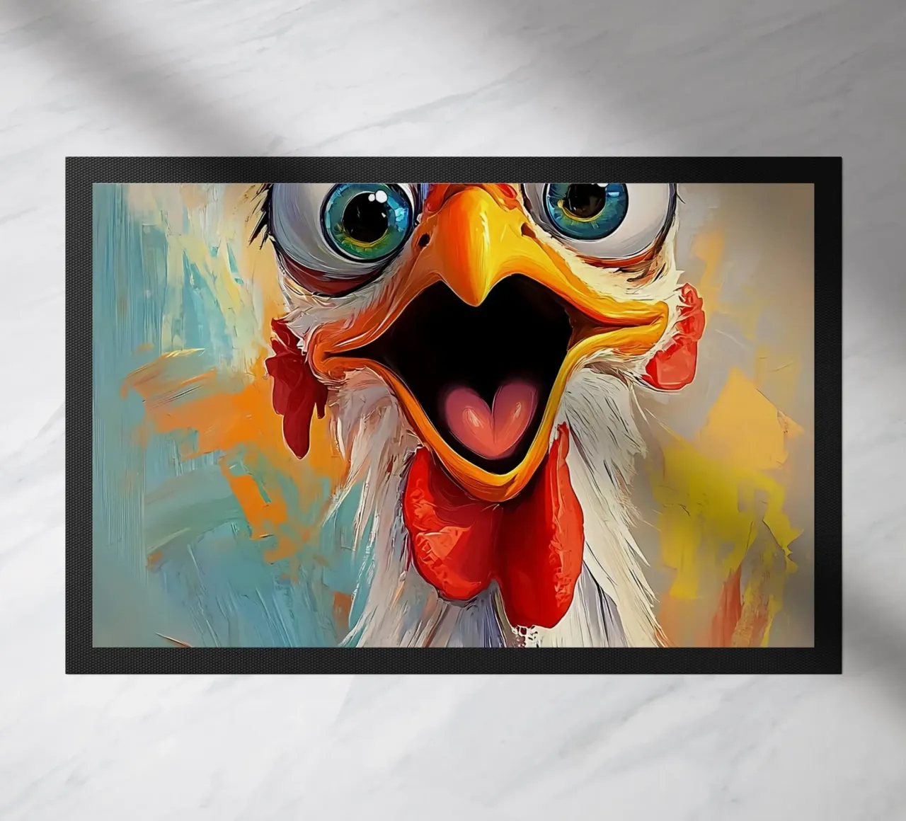 Divertente dipinto a olio di pollo zerbino da Damion Francis