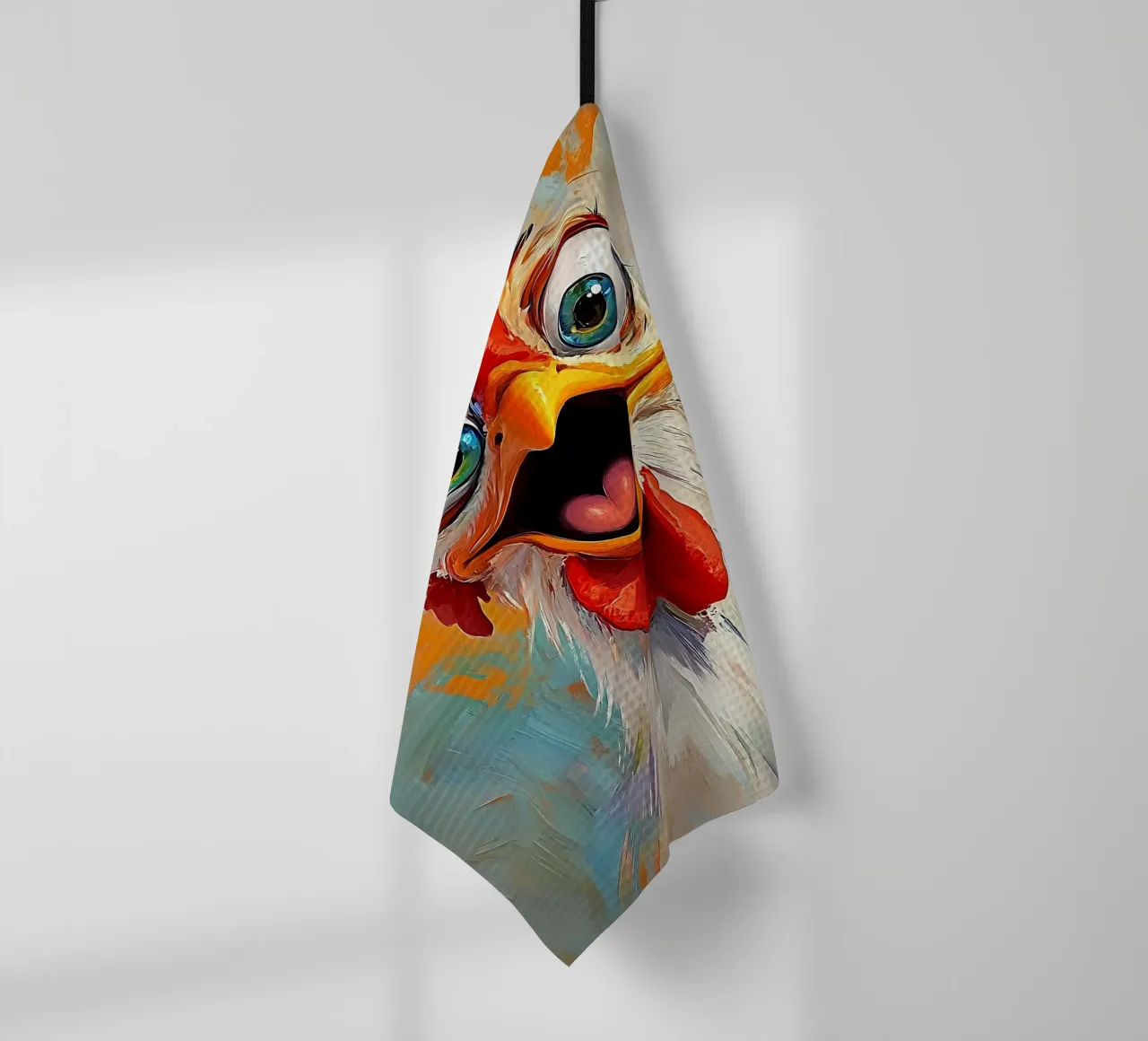 Peinture à l'huile d'un drôle de poulet torchon de Damion Francis