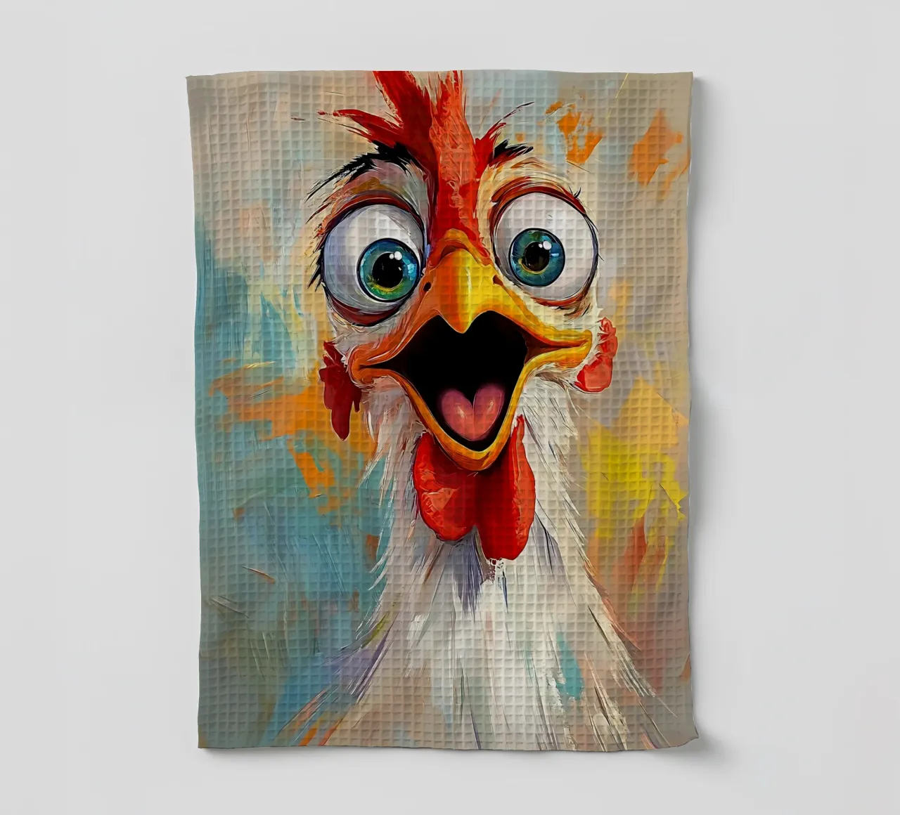 Peinture à l'huile d'un drôle de poulet torchon de Damion Francis