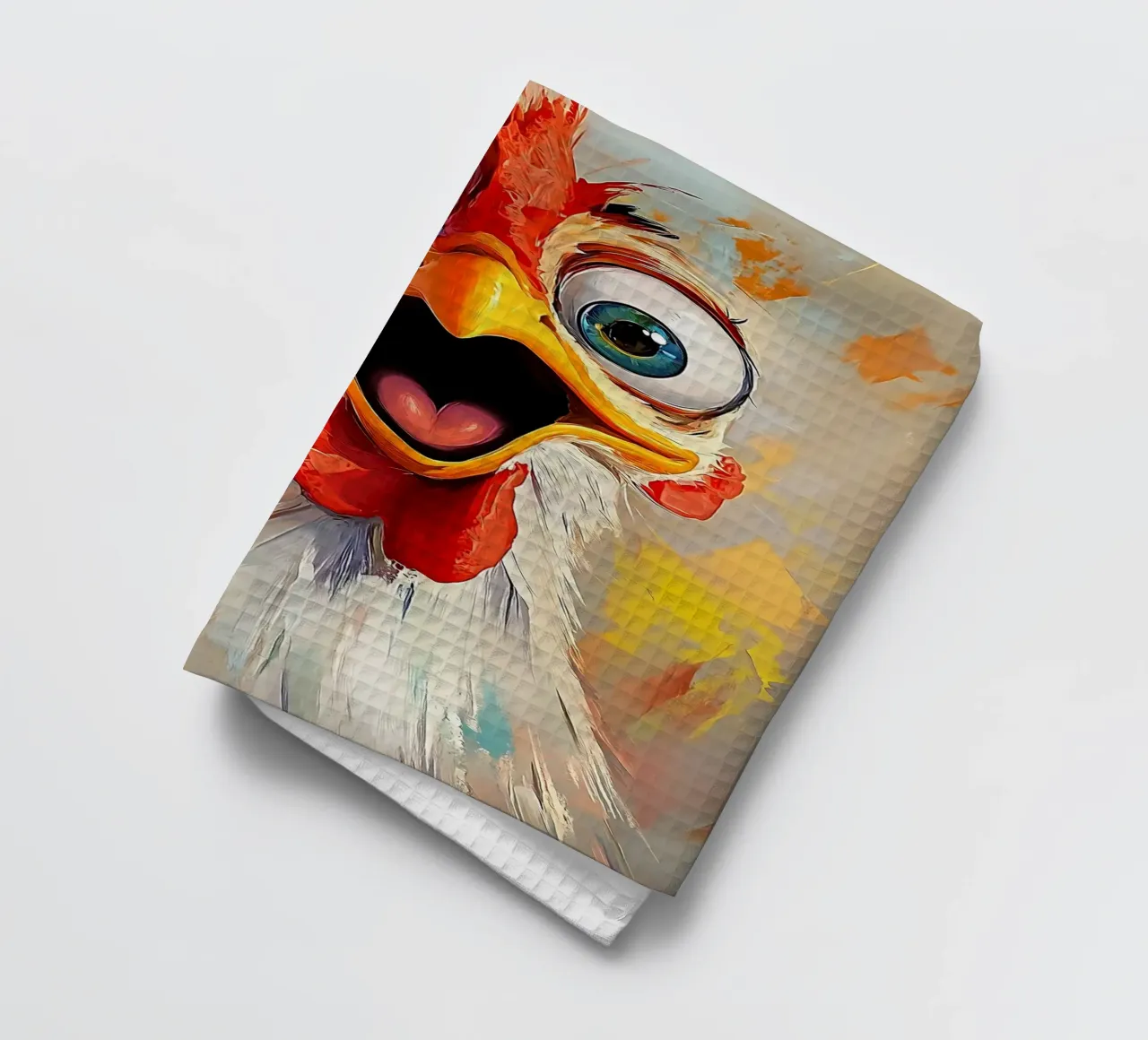 Peinture à l'huile d'un drôle de poulet torchon de Damion Francis