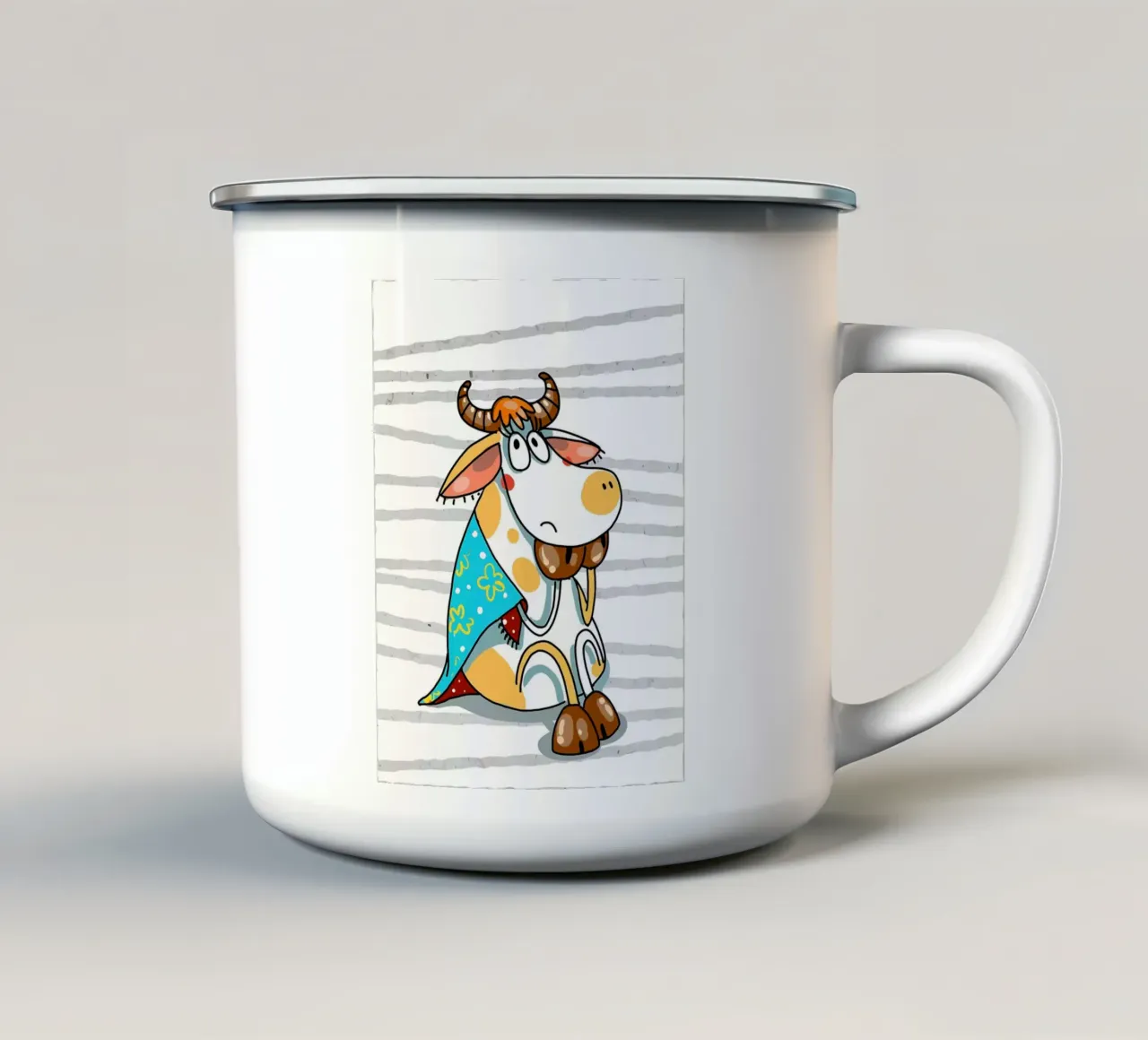 Divertente cartone animato di una mucca tazza in smalto da Damion Francis
