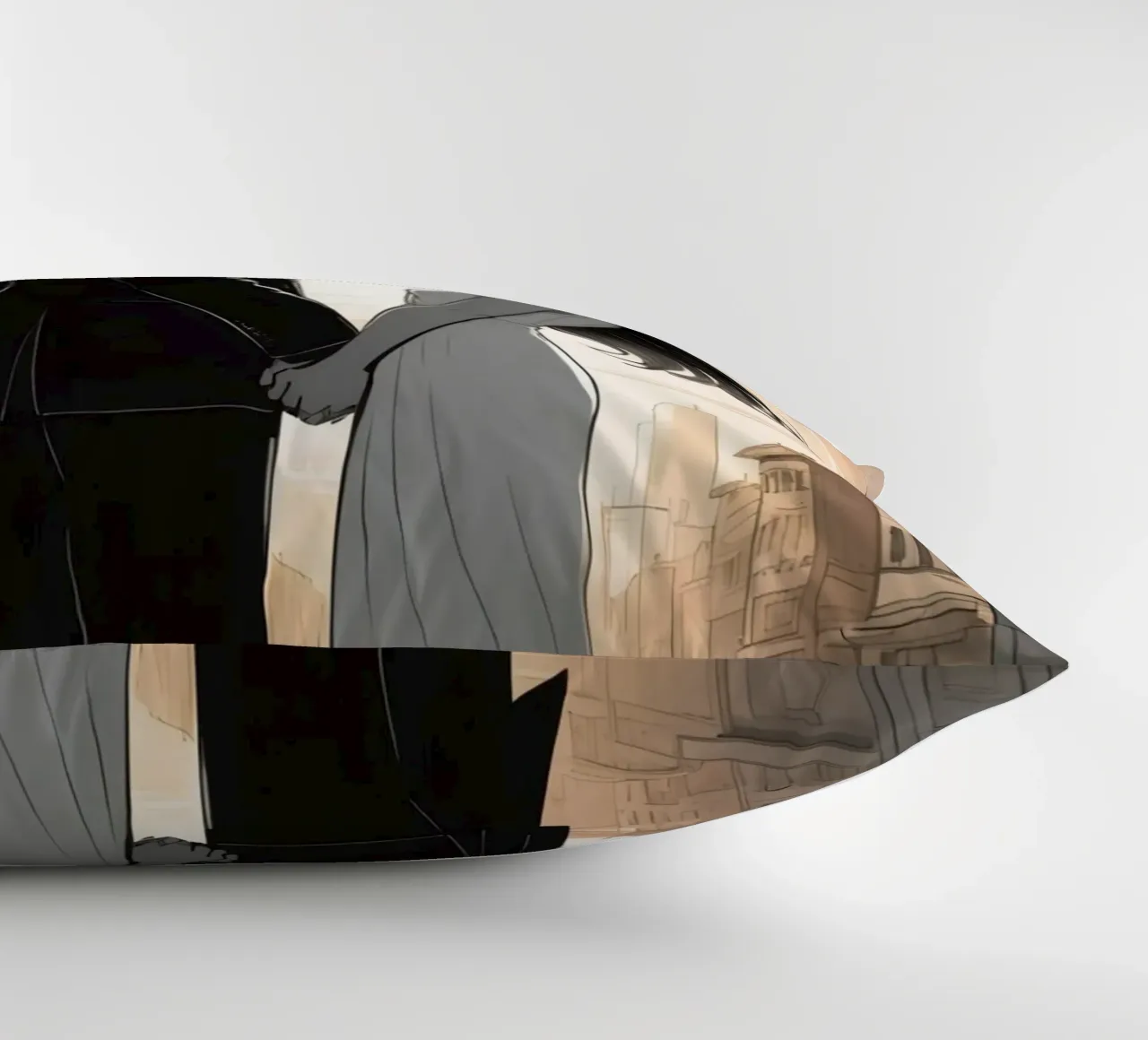Coppia che si tiene per mano in una strada cittadina con sole ed edifici cuscino da DesignDoodle