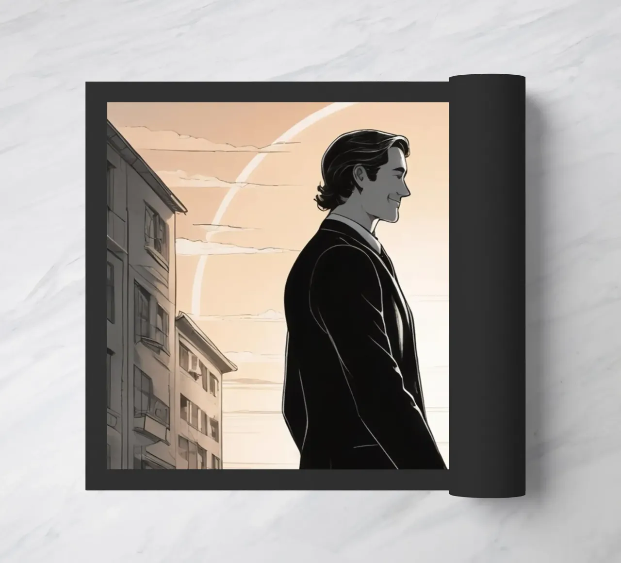 Coppia che si tiene per mano in una strada cittadina con sole ed edifici zerbino da DesignDoodle