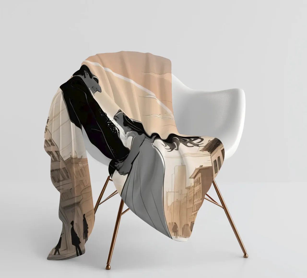 Coppia che si tiene per mano in una strada cittadina con sole ed edifici coperta in pile da DesignDoodle